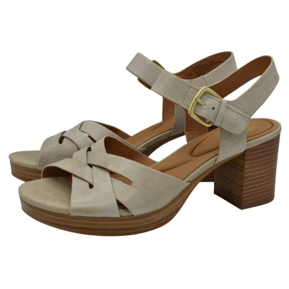 Sofft Womens Size 9.5 Lacie Tapioca Grey Block Heel Open Toe Sandals Shoes